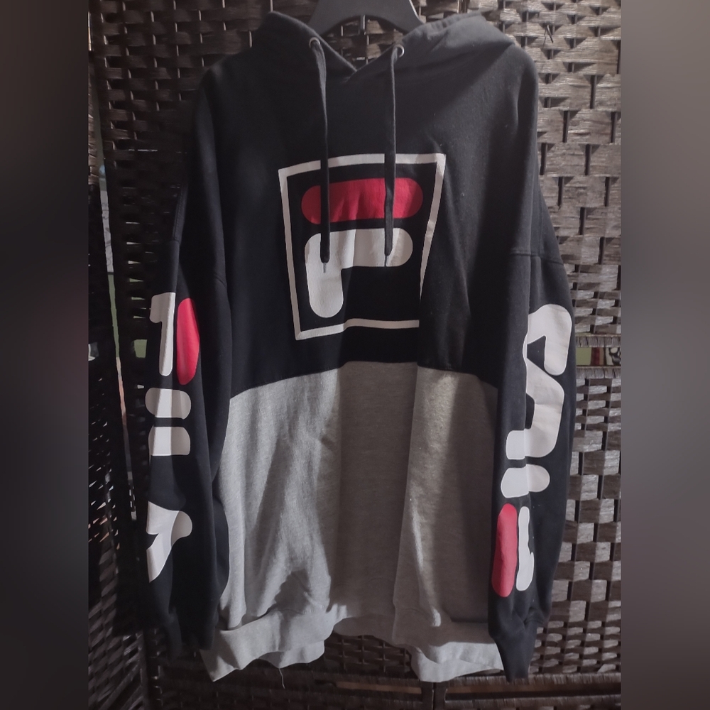 Fila Men's Big & Tall Black Gray Color block Pullover Hoodie Size 5XL